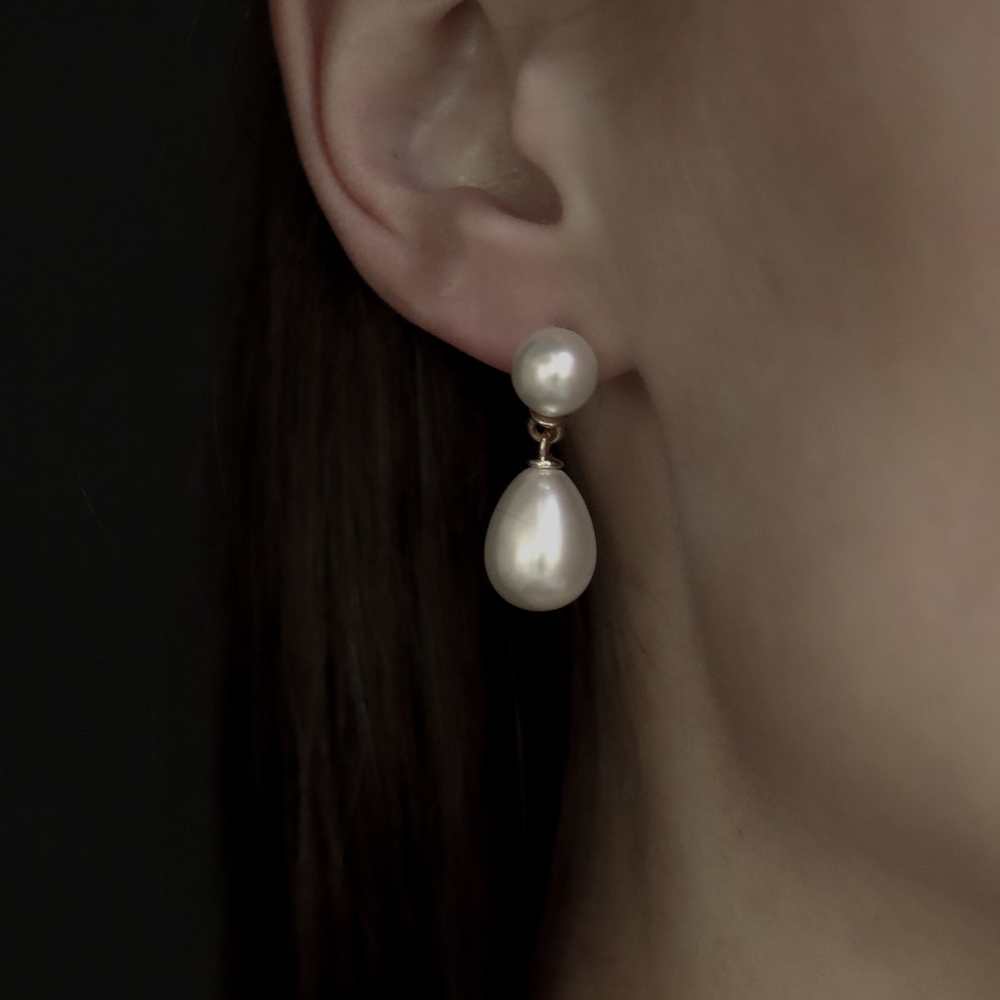 A.B. Ellie - Pearl Double Drop Earrings (Silver)